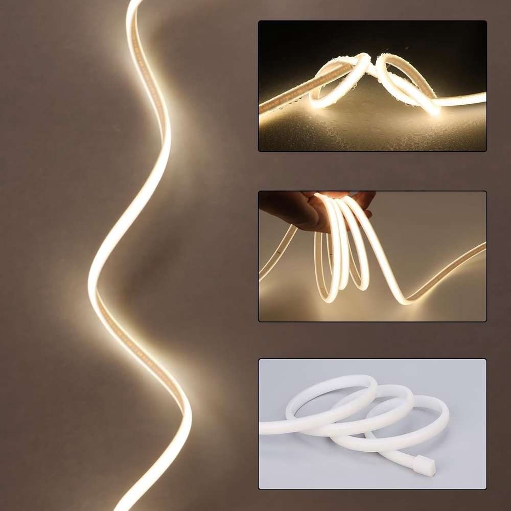 Vandtæt Lilla Neon COB strip - 5 meter, 230V, IP67, 288 LED, 11,5W/m, kan klippes hver 10cm