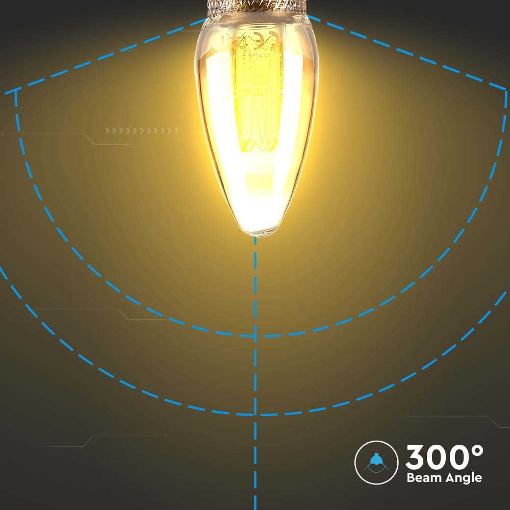2W LED E14 Kultråd Kertepære, Amber Glas, 1800K - 65lm, RA80