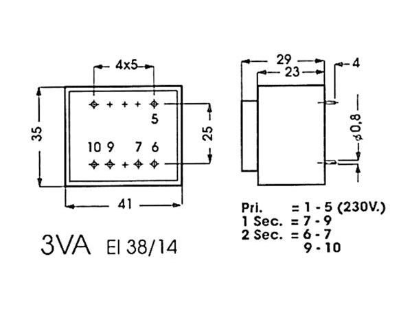 230V printtransformator - 3VA 1 x 24V / 125mA