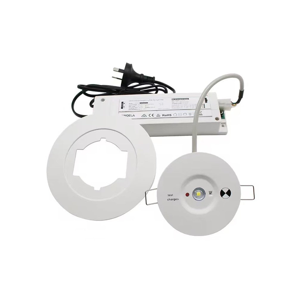 LED nødbelysning spot til loft, 3W - 3 timers batteri, Philips LED, Hvid - Ø7,5-12,5cm, 230V, 360lm