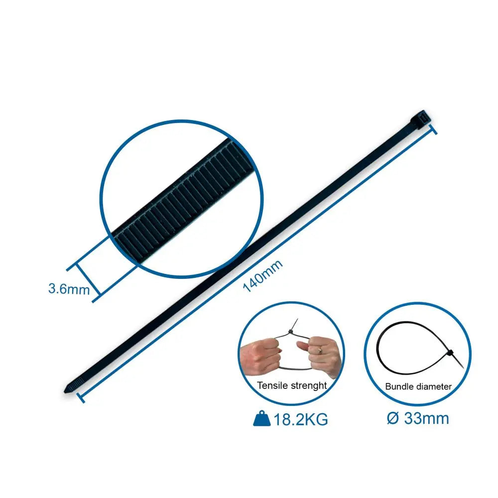 Strips / Kabelbinder 3,6x140mm. sort - 100 stk.