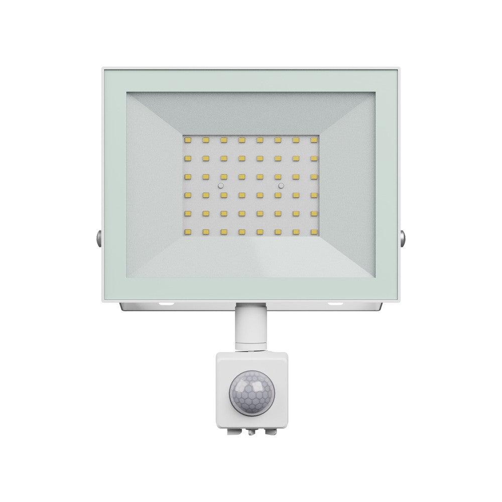Projektør med PIR sensor: Noctis Lux 4, 50W, Varm hvid, IP44, Hvid, 230V, 176x221x53mm