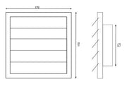 Ventilationsrist m. lukkespjæld - 170x170mm Ø120mm, Brun