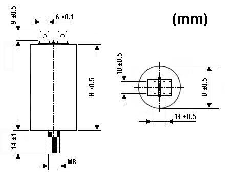 MOTOR kondensator - 20uF / 450V, M8 forskruning, Spadestik