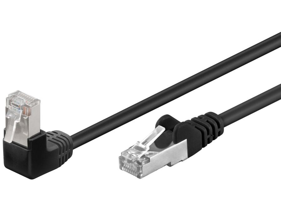FTP netværkskabel - 2xRJ45, 1x90° CAT5e, Sort (1m)