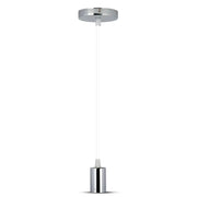 V-Tac lampefatning - Krom metal, hvid ledning, E27 (60W max)