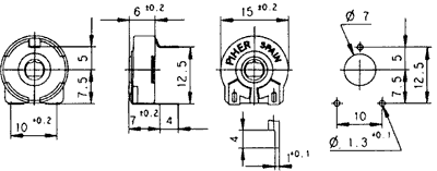 Vandret trimmepotmeter - 1kOhm, 15mm, spindel (PT15NV)