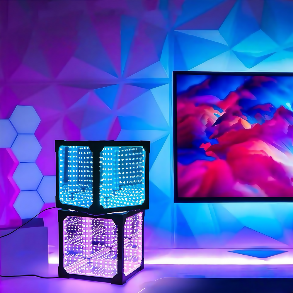 Infinity Cube 10x10 RGBIC - 3D lys effekt med fjernbetjening og USB tilslutning.