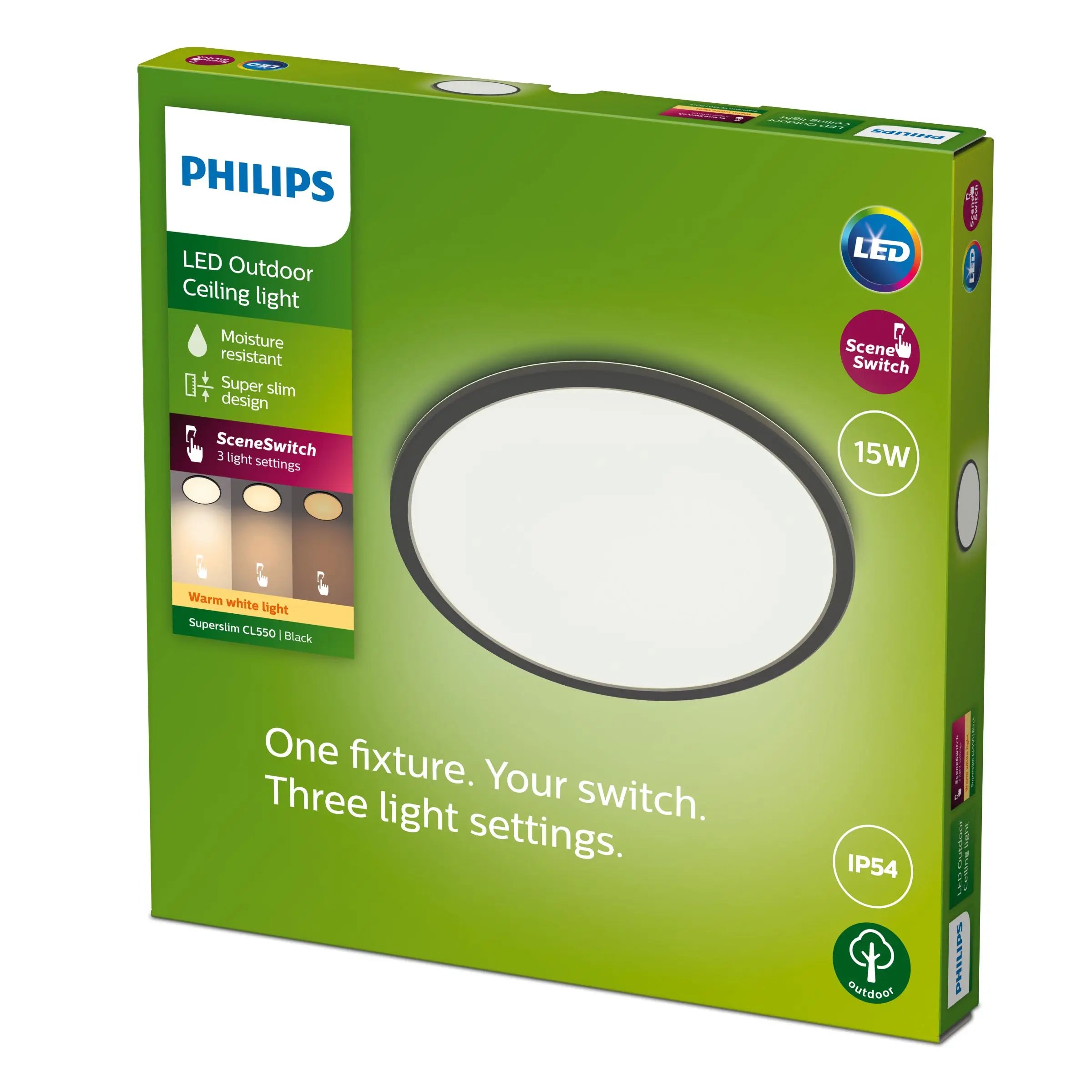 SuperSlim Ceiling SSW 15W 27K Black IP54 WV