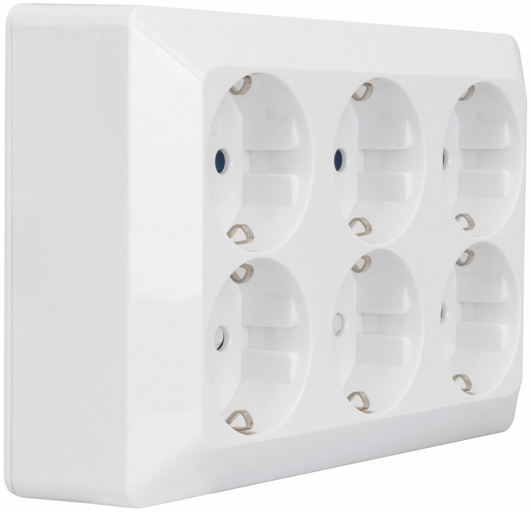 Stikkontakt schuko med 6 udtag i hvid