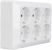 Stikkontakt schuko med 6 udtag i hvid