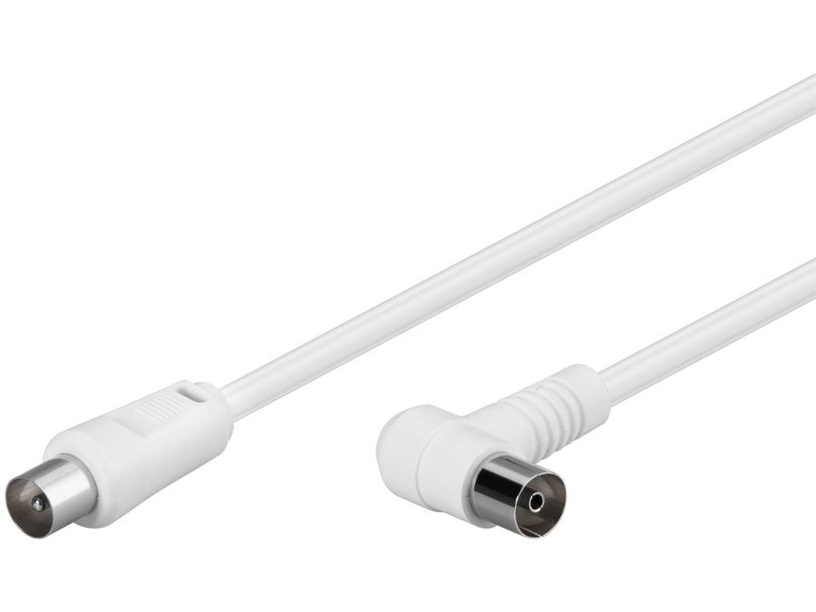 Antennekabel - COAX han > 90° COAX hun, RG59, Hvid (1,5m)