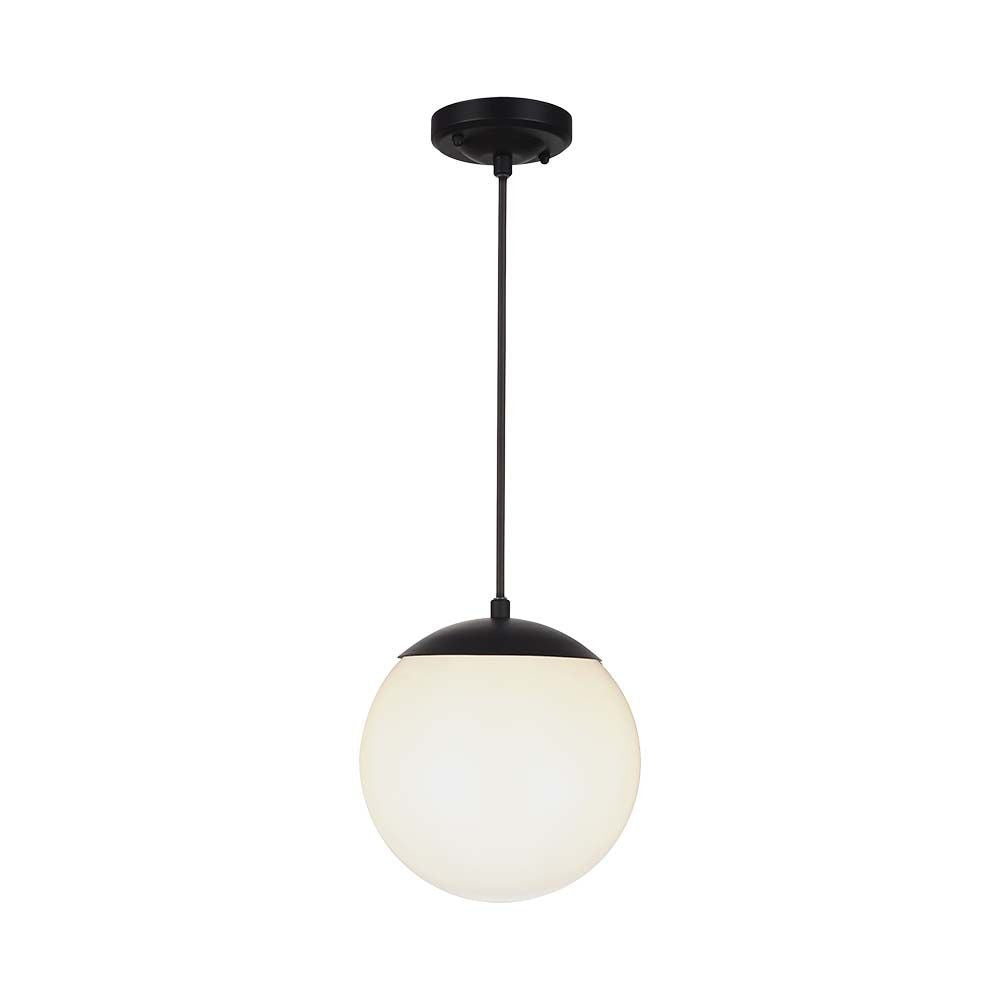 Loftshængt lampe (1*E27) - mat sort, opal plastik kugle - V-Tac Pro serie (3 års garanti)