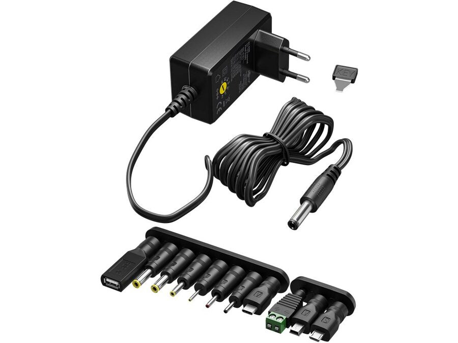 Universal netadapter - 3-12Vdc, 18W (1,5A) inkl. 11 stik