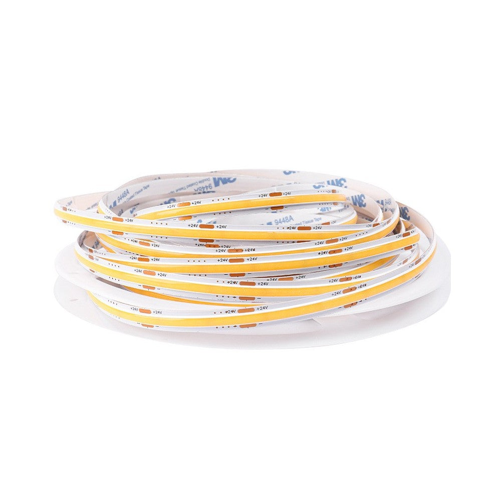 10m Dot-fri COB LED-strips med 2700K, 6,5W/m - IP20, 320 LED pr. meter, 24V, højt farvegengivelsesindeks RA95