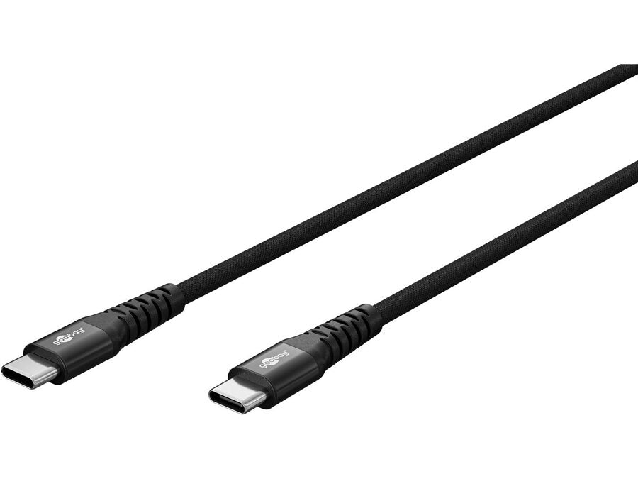 USB-C til USB-C Supersoft PD Tekstilkabel, 3A, Sort (0,5m)