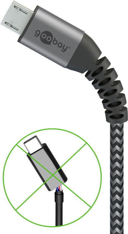 USB-A han til Micro USB han kabel (tekstil), Grå (0,5m)