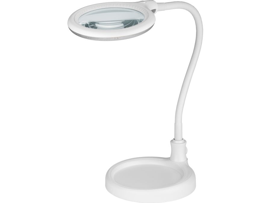 LED-luplampe m. clip-holder og bordfod - 5W, 3 dioptri, Hvid