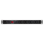 19" El-rackpanel - 8 x C13 (IEC320) besk.+kontakt, Sort (2m)