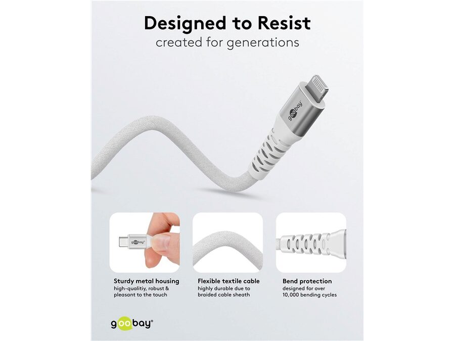 USB-C til Lightning Supersoft PD Tekstilkabel, 3A, Hvid (3m)