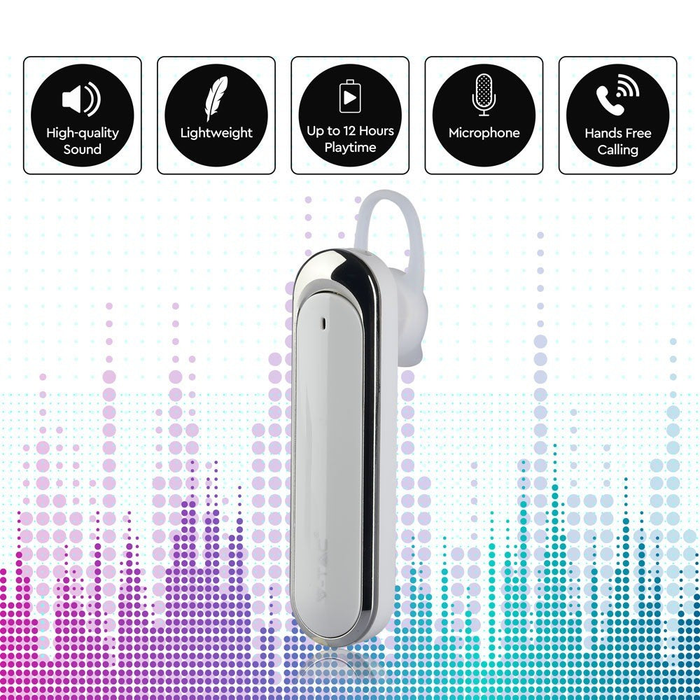 Bluetooth headset med 170mAh batteri og hvid farve