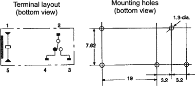 Vertikalt relæ - 12Vdc, 8A, 1 x skifte (3,2mm benafst.)