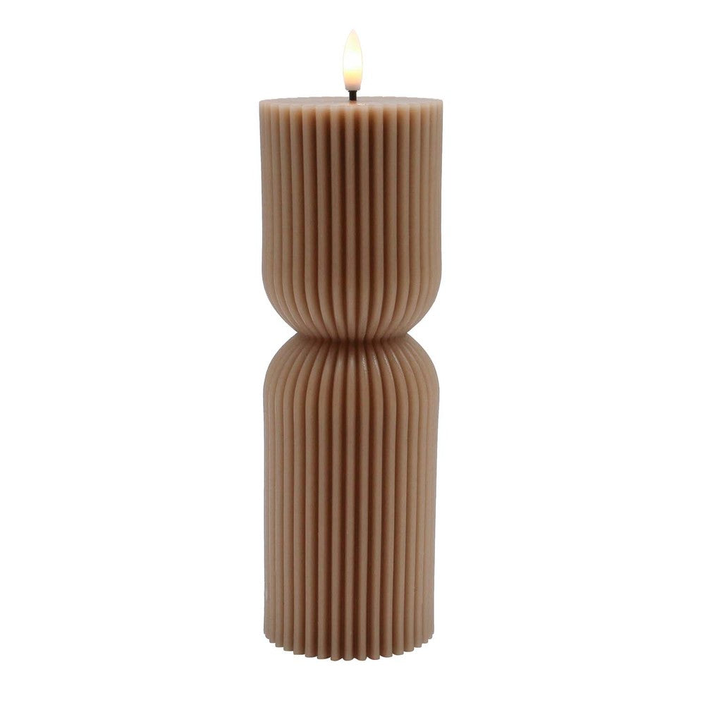 LED Timeglas lys med flammeeffekt, brun, 23cm høj, fjernbetjening, timer, ægte stearin