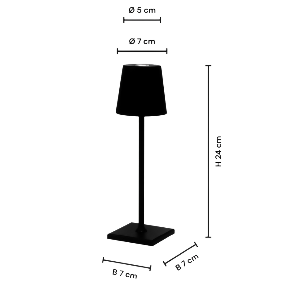 Opladelig LED mini bordlampe - Sort, touch dæmpbar, IP54, 2W, 200lm, RA80, IP54