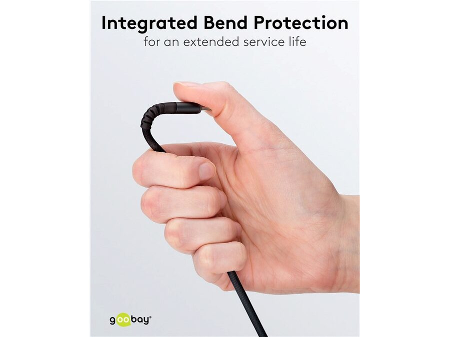 USB-A til USB-C Supersoft PD Tekstilkabel, 3A, Sort (2m)