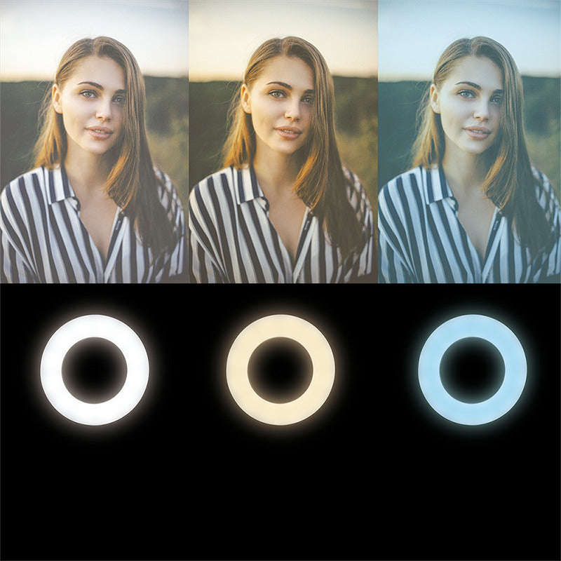 Smartphone holder med LED ringlys - Ø8,5cm, 24 LEDs, 5V / 2A