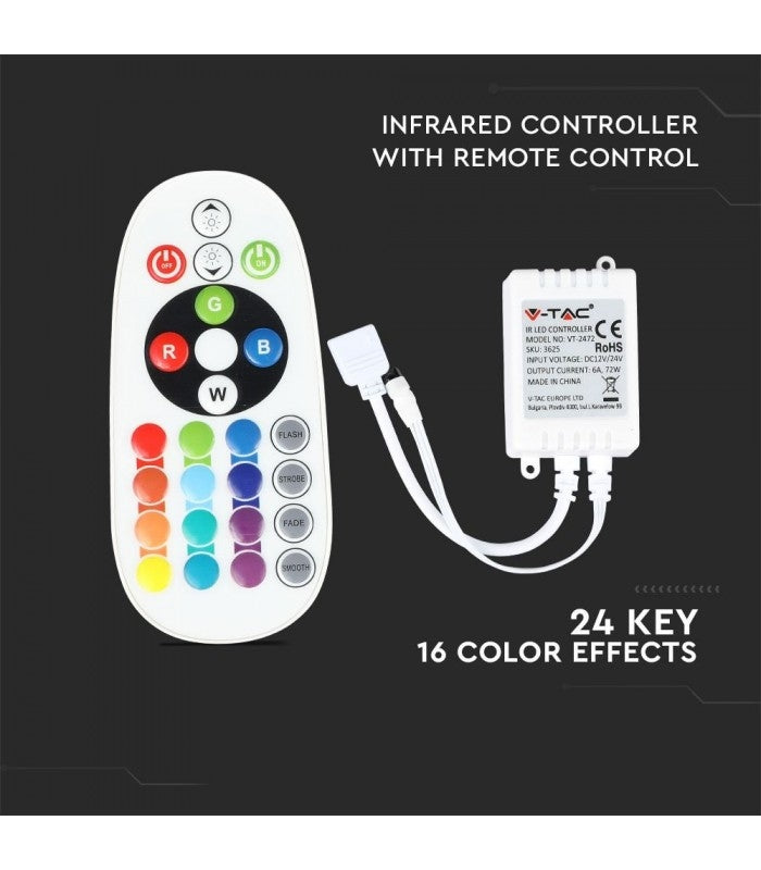 RGB kontroller med fjernbetjening - memory funktion, infrarød, 12V (72W), 24V (144W)