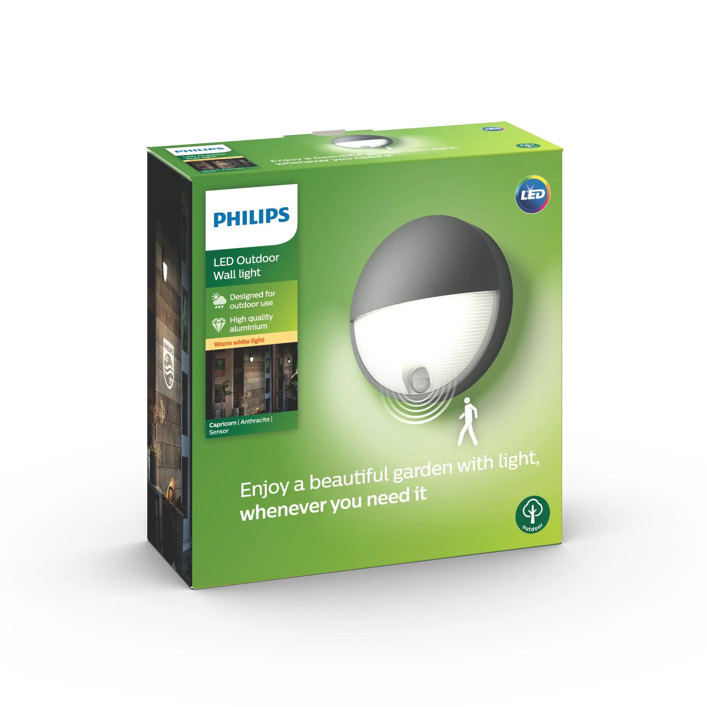 PHILIPS Capricorn væglampe 5,5W LED 2700k IP44 Antracit (IR sensor)