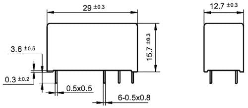 Vertikalt relæ - 6VDC / 16A, 1 x skifte (SPDT)