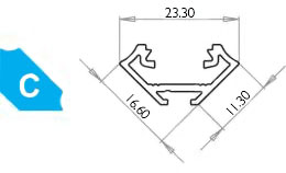 Alu. LED profil - Type C, Anodiseret sort (1m)