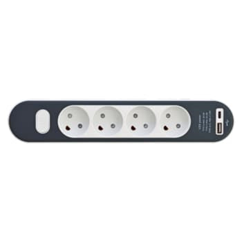 4-Stikdåse uden jord og med USB A+C, 1,4m ledning