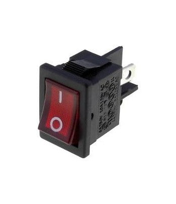 Vippekontakt - 2P OFF-ON, rød neon 6A-250V, SORT I/O