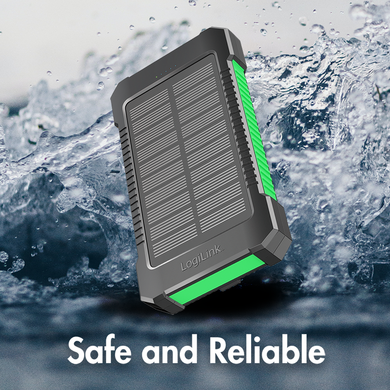 Power Bank m. Solcelle og Lommelygte - 8.000mAh