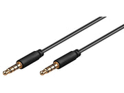 AUX audiokabel - 3,5mm 4pol JACK han/han, Sort (1m)
