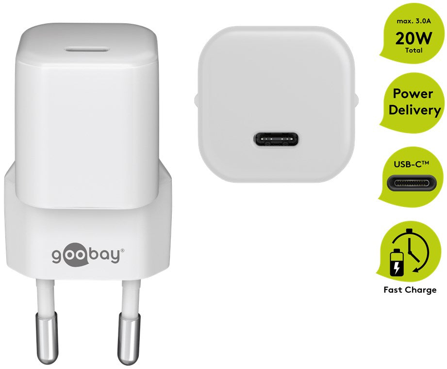 USB-C Lynlader, PD (Power Delivery) , nano (20W), Hvid
