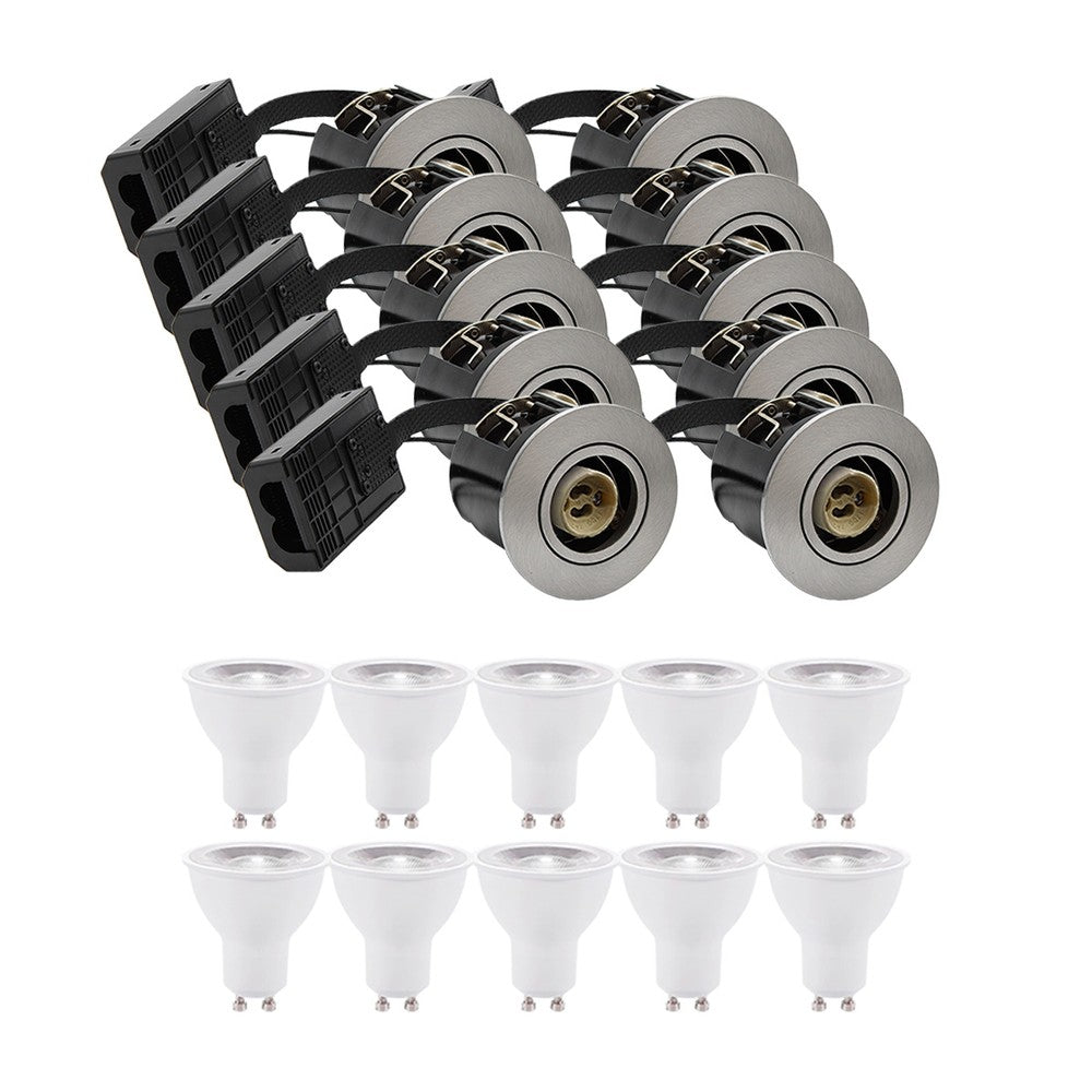 10 stk. Inno88 indbygningspotter inkl. 6W RA97 GU10, børstet alu, IP44, godkendt i isolering - 230V input
