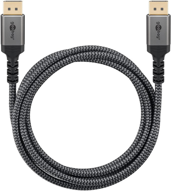 DisplayPort 1.4 tekstilkabel (8K), 2m (sort/sølv)