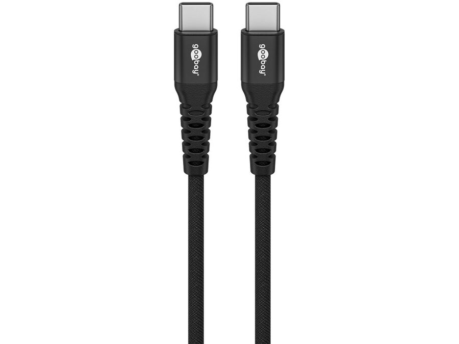 USB-C til USB-C Supersoft PD Tekstilkabel, 3A, Sort (2m)