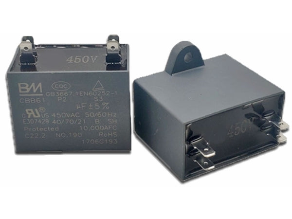 CBB61 motor kondensator - 10uF / 450V, ±5%, m. spadestik
