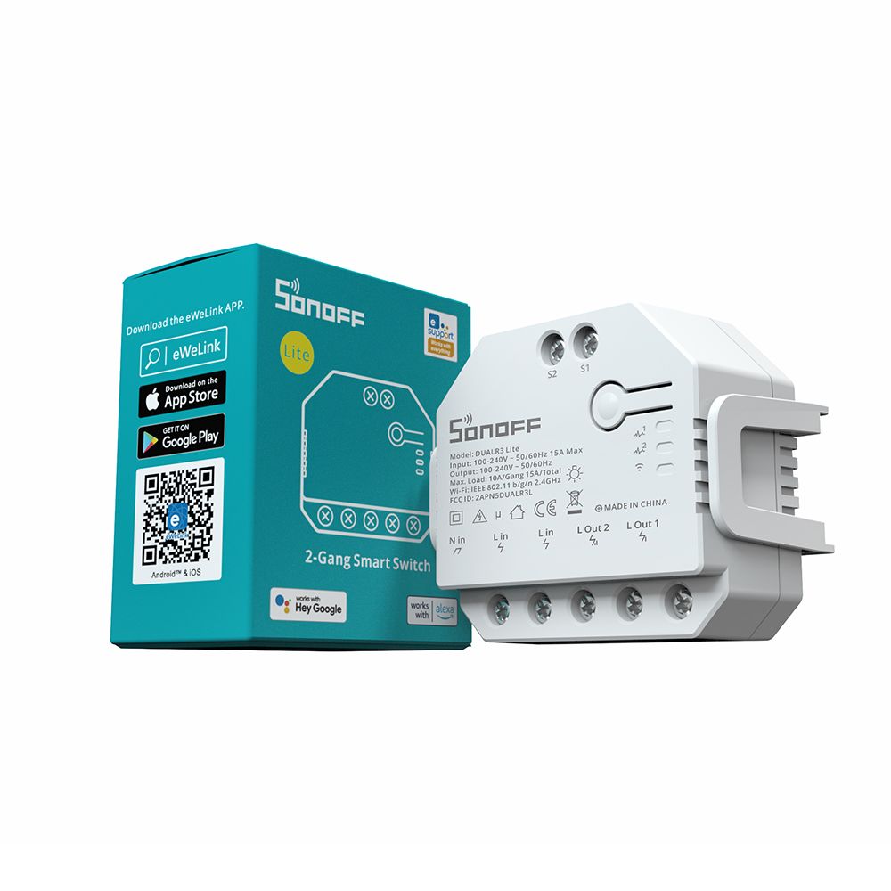 DUALR3 Lite 2-kanal Wi-Fi Smart Switch (10A/kan. 15A total)