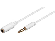 4pol audioforlængerkabel - 3,5mm JACK han/hun, Hvid (5m)