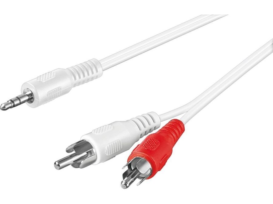 Audiokabel - 3,5mm st.JACK han > 2 x RCA han, Hvid (5m)