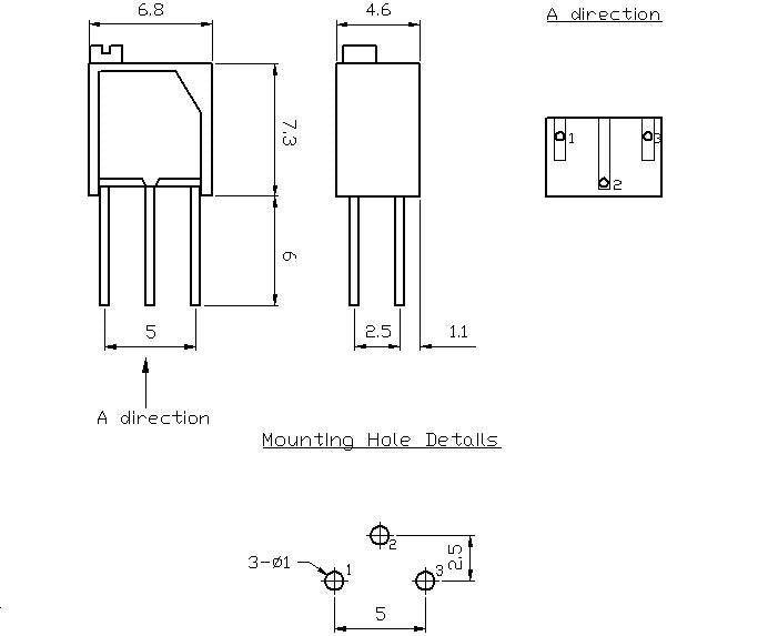 Multiturn trimmepotmeter - 5kOhm lineær, 250mW, ±10%