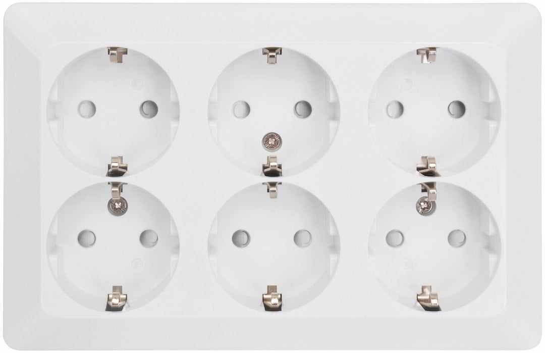 Stikkontakt schuko med 6 udtag i hvid