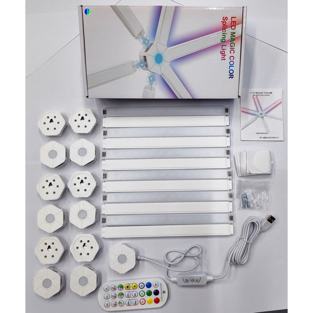 Hexa-Light RGBIC Sæt - 9 lysskinner, vægmonterede, Bluetooth app, USB, 8W, 5V