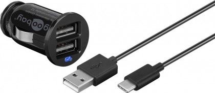 USB-C billadesæt - 2,1A, inkl. USB-C kabel, Sort (1m)